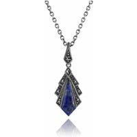 Gemondo Women's Art Deco Style Lapis Lazuli & Marcasite Pendant in 925 Sterling Silver | Size: 18 inches