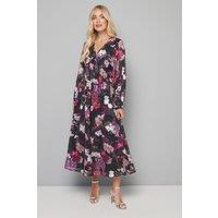 Wallis Women's Petite Floral Jacquard Ruffle Midi Dress in Black | Size: 10