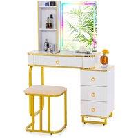 Costway RGB Vanity Table Set Bedroom Dressing Table w/ Mirror & Lights in White
