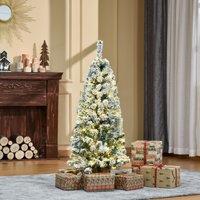 HOMCOM 4FT Prelit Snow Flocked Christmas Tree Light Indoor HomeDecoration in Green | Size: 120 cm x 60 cm