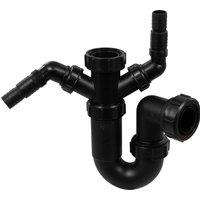 McAlpine WM11-BL Black Sink Trap w/ Twin 135 Appliance Nozzles | 1.5" Waste Trap for Washing Machines & Dishwashers | Sleek, Durable Design | WM11-BL