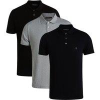 French Connection Men's 3 Pack Cotton Short Sleeve Polo Shirts in Black | Size: Large