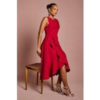 Coast Women's Petite Crepe Ruffle Dress With Low Back in Berry | Size: 6