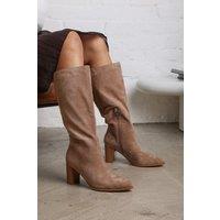 Where's That From Women's 'Delta' Block Heel Knee High Boots With Side Zip in Camel | Size: 3