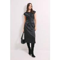 Principles Women's Ruched Front Satin Jacquard Keyhole Detail Midi Dress in Black | Size: 16