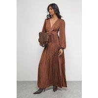 Warehouse Women's Premium Satin Open Back Maxi Dress in Chocolate | Size: 14