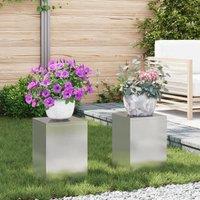 Berkfield Home Outdoor Plant Stands Pillar 2 pcs 24x24x35 cm Stainless Steel in Silver | Size: 24 x 24 x 35 cm