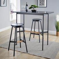 Home Source Bar Table Stool Set 120cm Black Metal Frame Solid Oak Crossbar Kitchen