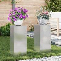 Berkfield Home Outdoor Plant Stands Pillar 2 pcs 24x24x55 cm Stainless Steel in Silver | Size: 24 x 24 x 55 cm
