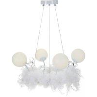 White Feather & Crystal LED Pendant Light