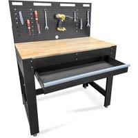 Phoenix Safe Company Tool Workbench with Rubber Wood Work Surface & Pegboard, TW4501B, 300kg in Black | Size: 1000mm x 1000mm