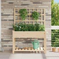 Berkfield Home Garden Planter with Trellis&Shelf 115x59x152 cm Solid Wood Fir in Beige | Size: 115 x 59 x 152 cm