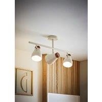 ValueLights Parker Gloss with Walnut Wood Dome Lamp Shade 3 Way Bar Ceiling Light in Cream