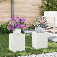 Berkfield Home Outdoor Plant Stands Pillar 2 pcs White 24x24x35 cm Steel | Size: 24 x 24 x 35 cm