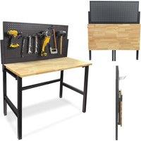 Phoenix Safe Company 47" Foldable Workbench with Rubberwood Top & Pegboard, TWD4723, 300kg in Light Oak | Size: 1040mm x 1190mm