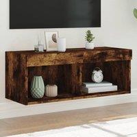 Berkfield Home TV Cabinet with LED Lights Smoked Oak 80x30x30 cm in Brown | Size: 80 x 30 x 30 cm