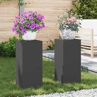 Berkfield Home Outdoor Plant Stands Pillar 2 pcs Black 24x24x55 cm Steel | Size: 24 x 24 x 55 cm
