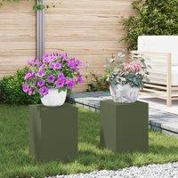 Berkfield Home Outdoor Plant Stands Pillar 2 pcs Olive Green 24x24x35 cm Steel | Size: 24 x 24 x 35 cm