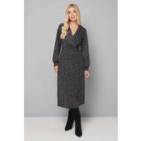 Wallis Women's Petite Leopard Ponte Wrap Midi Dress in Grey | Size: 12
