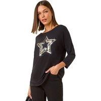 Roman Women's Embellished Sequin Star Stretch Top in Silver | Size: 12
