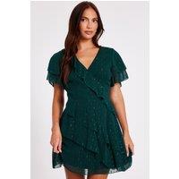 Quiz Women's Green Chiffon Ruffle Mini Dress | Size: 6
