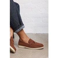 Where's That From Women's 'Charming' Slip On Suede Loafers Metal Trim Tassel in Brown | Size: 3