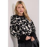 Dorothy Perkins Women's Animal Jacquard Crew Jumper in Mono | Size: Large