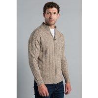 Kensington Eastside Men's Zip-Through Funnel Neck Ribbed Cardigan in Ecru | Size: XL