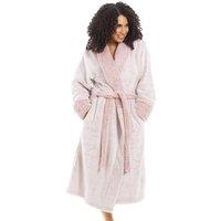 Camille Women's Deep Pile Fluffy Bathrobe With Reverse Collar & Cuffs in Pink | Size: 18-20