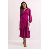 Dorothy Perkins Women's Frill Sleeve Ruched Bodice Chiffon Midi Dress in Berry | Size: 14