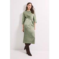 Principles Women's Buckle Detail Twist Front Satin Jacquard Midi Dress in Olive | Size: 10