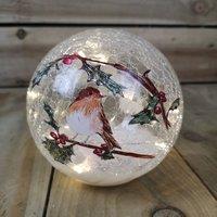 Samuel Alexander Festive 15cm Battery Operated Indoor Christmas LED Lit Crackle Effect Robin Ball in White