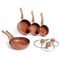 VonShef Induction Safe Non-Stick 8Pc Copper Pots & Pans Set