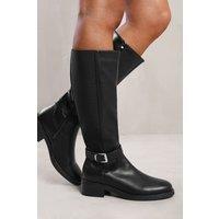Where's That From Women's 'Bode' Knee High Boots With Buckle Detail in Black | Size: 8