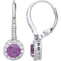 Jewelco London Women's Silver Purple CZ Solitaire Halo Drop Earrings