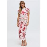 Raffya Women's Fraya Cross Hatch Embroidered Wrap Midi Skirt In White | Size: 12