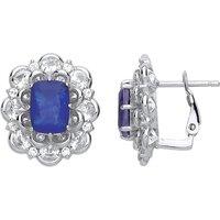 Jewelco London Women's Silver Blue Cushion CZ Supernova Flower Cluster Drop Earrings