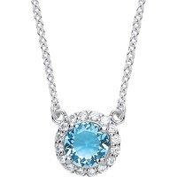 Jewelco London Women's Silver Aqua CZ Solitaire Halo Charm Necklace 15 + 2 inch