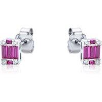 Jewelco London Women's Sterling Silver Red CZ Illusion Solitaire Cluster Stud Earrings