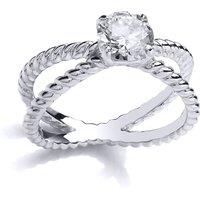 Jewelco London Women's Silver CZ Split Rope Twist Solitaire Engagement Ring in White | Size: Medium