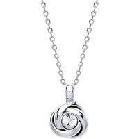 Jewelco London Women's Silver CZ Spiral Knot Solitaire Charm Necklace 16 + 1 inch - GVK197 in White