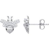 Jewelco London Women's Silver CZ Queen Bumble Honey Bee Stud Earrings