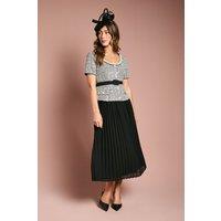 Coast Women's Tweed Bodice With Pleated Georgette Skirt & Diamante Trim in Mono | Size: 10