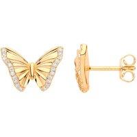 Jewelco London Women's Gilded 925 Silver CZ Magestic Butterfly Pave Edge Stud Earrings in Gold