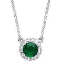 Jewelco London Women's Silver Green CZ Solitaire Halo Charm Necklace 15 + 2 inch