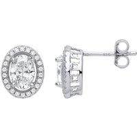 Jewelco London Women's Silver Oval CZ Butterfly Gallery Oval Halo Cluster Stud Earrings