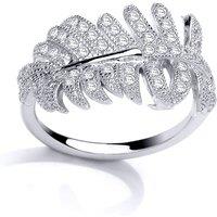 Jewelco London Women's Silver CZ Angel Wing Feather Dress Ring | Size: Large