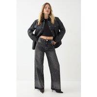 MissPap Women's Diamante Embellished Straight Leg Jeans in Washed Black | Size: 8