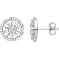 Jewelco London Women's 925 Sterling Silver CZ Snowflake Halo Cluster Stud Earrings