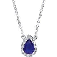 Jewelco London Women's Silver Blue pear CZ Teardrop Halo Charm Necklace 16 + 2 inch - GVK159SAP in White